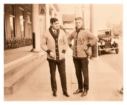 mydaguerreotypeboyfriend:  This is how you rock a shawl-neck cardigan. Take note. therealbsmile:  Babe &amp; Al In: The Best Sweaters Ever!ca. 1921-22   This are FANTASTIC.  I love it.