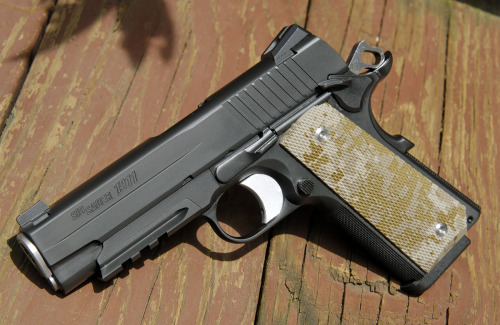 SIG Sauer 1911 w/ rail &amp; digital camo grips in .45 ACP