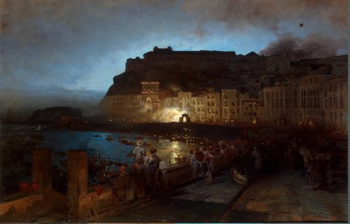 poboh:Fireworks in Naples, Oswald Achenbach. Germany (1827 – 1905)