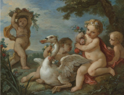 necspenecmetu:  Charles-Joseph Natoire, Putti Adorning a Swan with a Garland of Flowers, 1760 