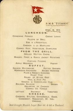 Chef-D: Last Meal The Titanic’s Last Meal : The Lunch Menu - Up For Auctionincluding