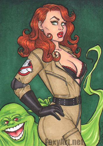 demonweasel:  foxystuff:  Ghostbusters pin-up girl sketchcard. 2.5x3.5” Done with
