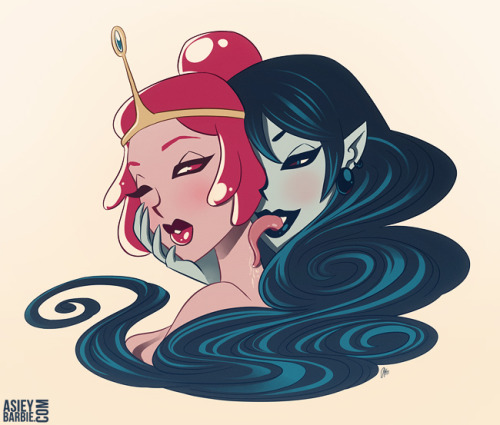 fuckyeahlesbians: [Image: Art of Princess Bubblegum and Marceline from Adventure Time with their hea