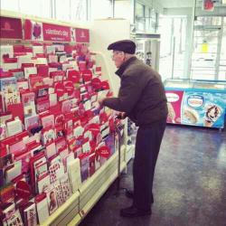 hazydazee:  “So today I was in Hallmark buying my mom a Happy Birthday card when I noticed this old man stnding in front of the Valentines card section contemplating which one to get. I decide to go over and I ask him “Are you getting a Valentine’s