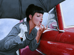 thepinupfilesblog:  This stunning painting is called “Lipstick” and it’s the latest in the American Beauties series from Greg Hildebrandt. 