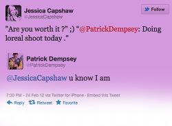 patricktweets-blog:  twitter exchanges between Patrick Dempsey and Jessica Capshaw 