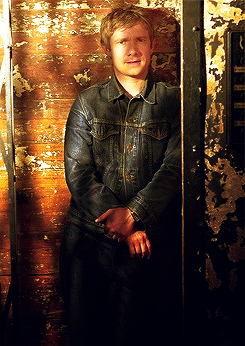 Martin Freeman only you can pose in that much denim in front of aged wood and steel and still look l