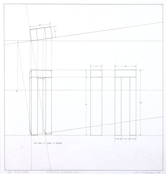 museumuesum:  John McCracken,   Blue Post and Lintel, 1965;  drawing; ink on paper,