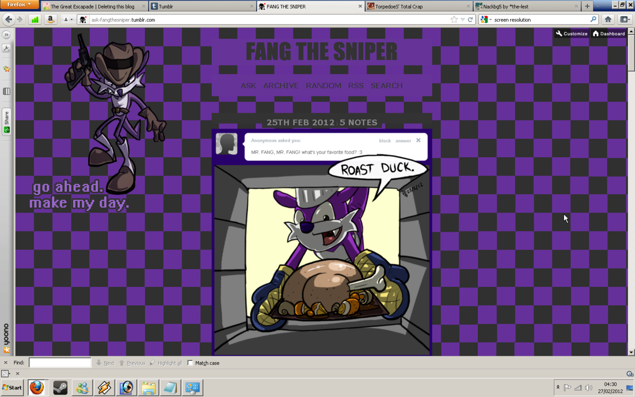 lizardofdeath:  Omg, how can you not know what your own screen res is? XD ok, assuming