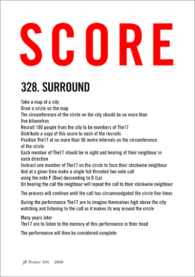 The score for Bill Drummond’s “Surround”. For details of how you can get involved in a performance of Surround, check here.