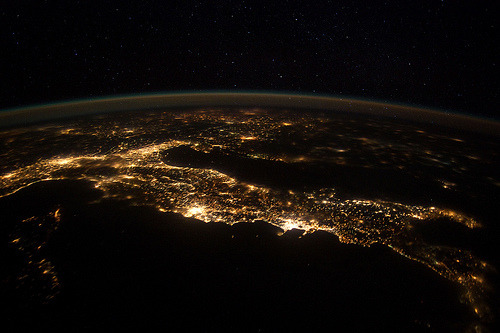 fleeckr:Nighttime Panorama Over Europe (by NASA: 2Explore)This nighttime panorama of much of Europe 