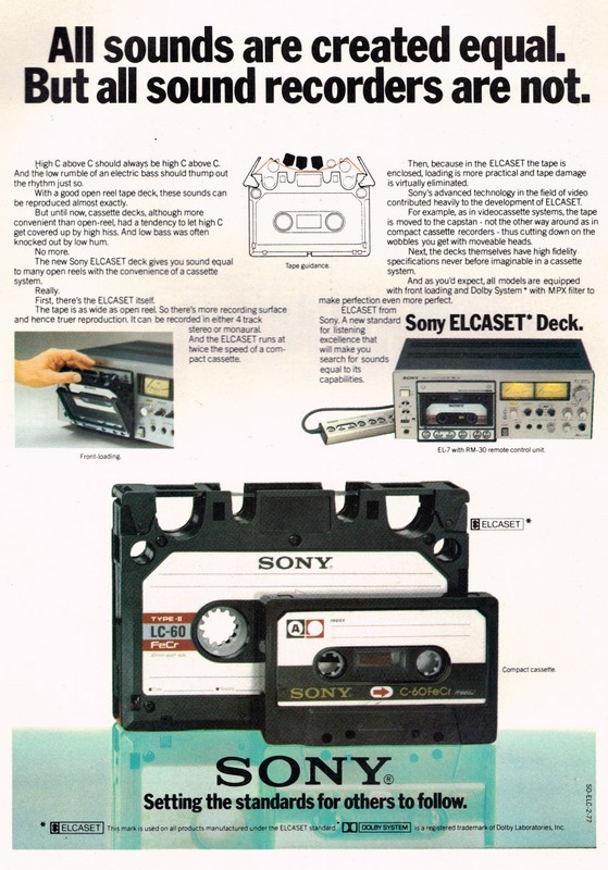 oldadverts:  Sony Elcaset E-7  Created in 1976, the Elcaset format only lasted till