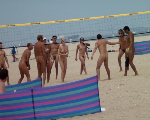 naktivated:  nude beach volleyball  Looks like a pretty serious match.