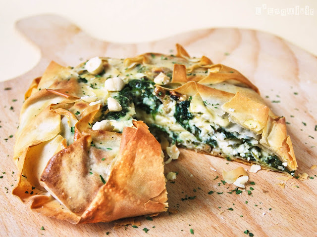 gastrogirl:  phyllo pie with spinach, goat cheese, and walnuts.  @AdorableBipolar