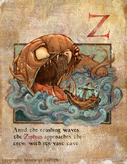 In Medieval folklore, the Ziphius, or “Water-Owl”, was a monstrous nautical creature said to attack 