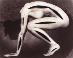 stetstetstet:  Robert Asman, Crouching Figure Cut, 1996 Selenium and sepia toned gelatin silver print from cut paper negative, 20&quot;x25&quot; 