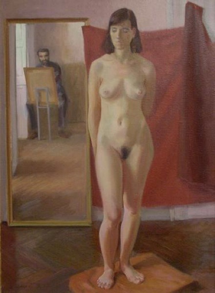 art-mirrors-art:  Bodor Zoltán - Self-portrait in a mirror with a standing nude
