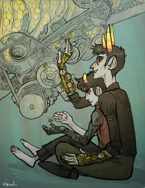 digisummers:dear-jamila:demonsfromthesun:roachpatrol:Steampunk Karkat and Sollux commission for Rydi