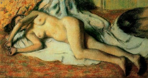 mrkiki:  Edgar DegasBather Stretched out on Floor. 1888Pastel on paper