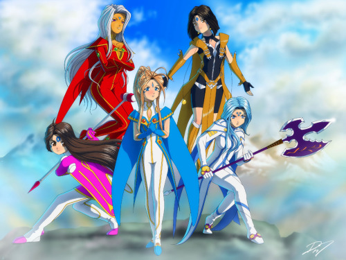 the-fourth-goddess:This is the first time I see fan art of all the main goddesses together, wearing 