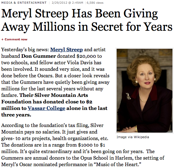 imwithkanye:  Meryl’s heart of gold. In 2010 alone, Meryl Streep and Don Gummer