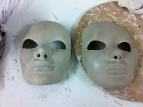WIP Wednesday! Ceramic Masks, Drying, Waiting To Be Fired.