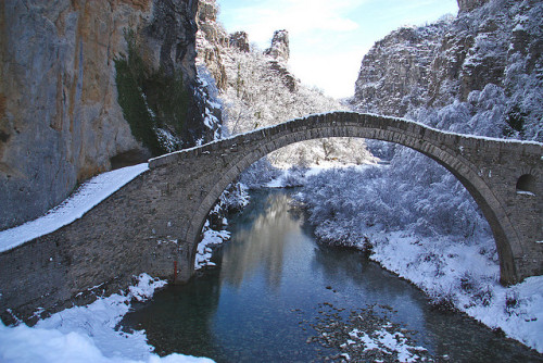 by teo58- on Flickr.Kokkoris old bridge in winter, Epirus, Greece.