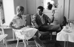 alaindelon:  At Cannes with Romy, 1959. 