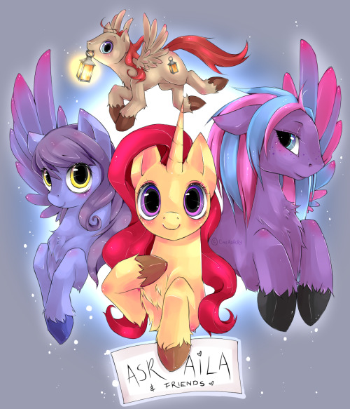 ask-aila:  Welcome to our Ask-blog! Feel free to ask any one of us a question!Top: Leading LightBottom row (Left to right): Night Owl, Aila & Starswirl  I have no idea what this blog will be about other than that it has these ponies… But the