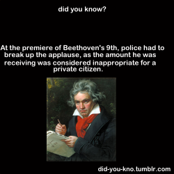 En el estreno de la 9ª sinfonía de Beethoven la policía tuvo que parar los aplausos dado que la cantidad de aplausos que estaba recibiendo se consideraba inadecuada para un ciudadano de a pie.