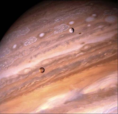 expose-the-light:  Jupiter and Two of Its Moons A “fire and ice” pair of Jupiter’s