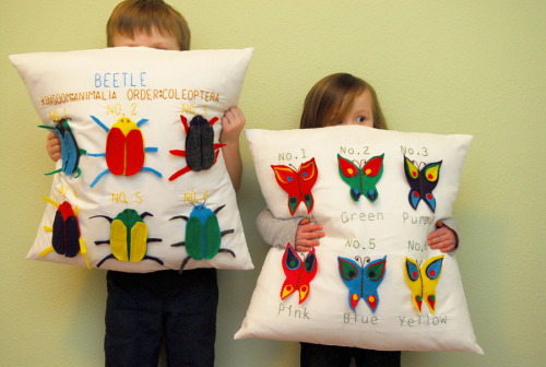 rainbowsandunicornscrafts:DIY Beetle and Butterfly Specimen Pillows. Love these educational and func