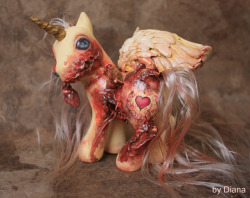 bydianita:  “True Love” A custom zombie my little pony =) MLP g3 toy, acrylics, apoxie sculpt and sculpey gloss glaze For sale on Etsy: http://www.etsy.com/listing/92853431/true-love-zombie-my-little-pony-unicorn?ref=pr_shop If you want your own zombie