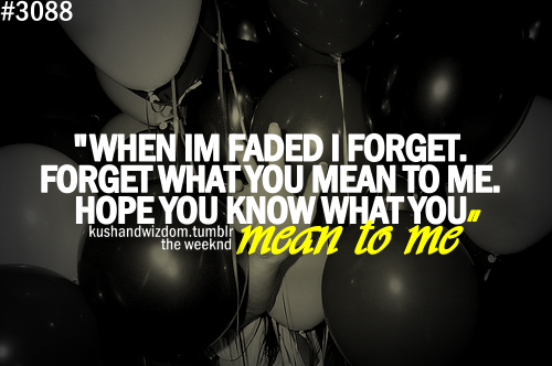 When I’m faded I forget.Forget what you mean to me.Hope you know what you mean to me.