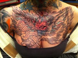 controlsfortheheart:  - Kristy’s gnarly Wolf/Torch coverup chest piece by Tony Hundahl of Rock of Ages Tattoo 