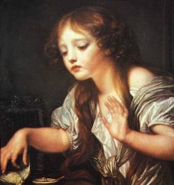 Jean-Baptiste Greuze, Young Girl Weeping For Her Dead Bird, 1759.