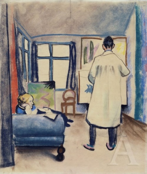 fuckyeahexpressionism:August Macke, Franz and Maria Maric in the Studio (Franz und Maria Marc im Ate