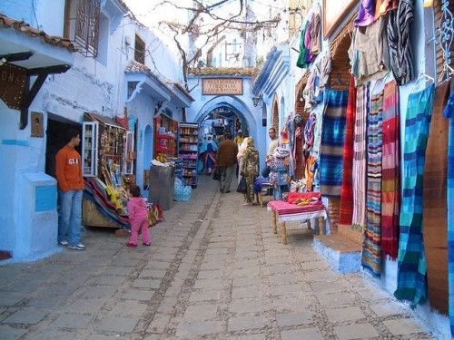 by Trysk  on Flickr.Colorful street bazaar in Chefchaouen, Morocco.