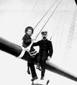 hisimperialhighness:  grand duchess tatiana and her father tsar nicholas II sit in the rigging of the polar star 