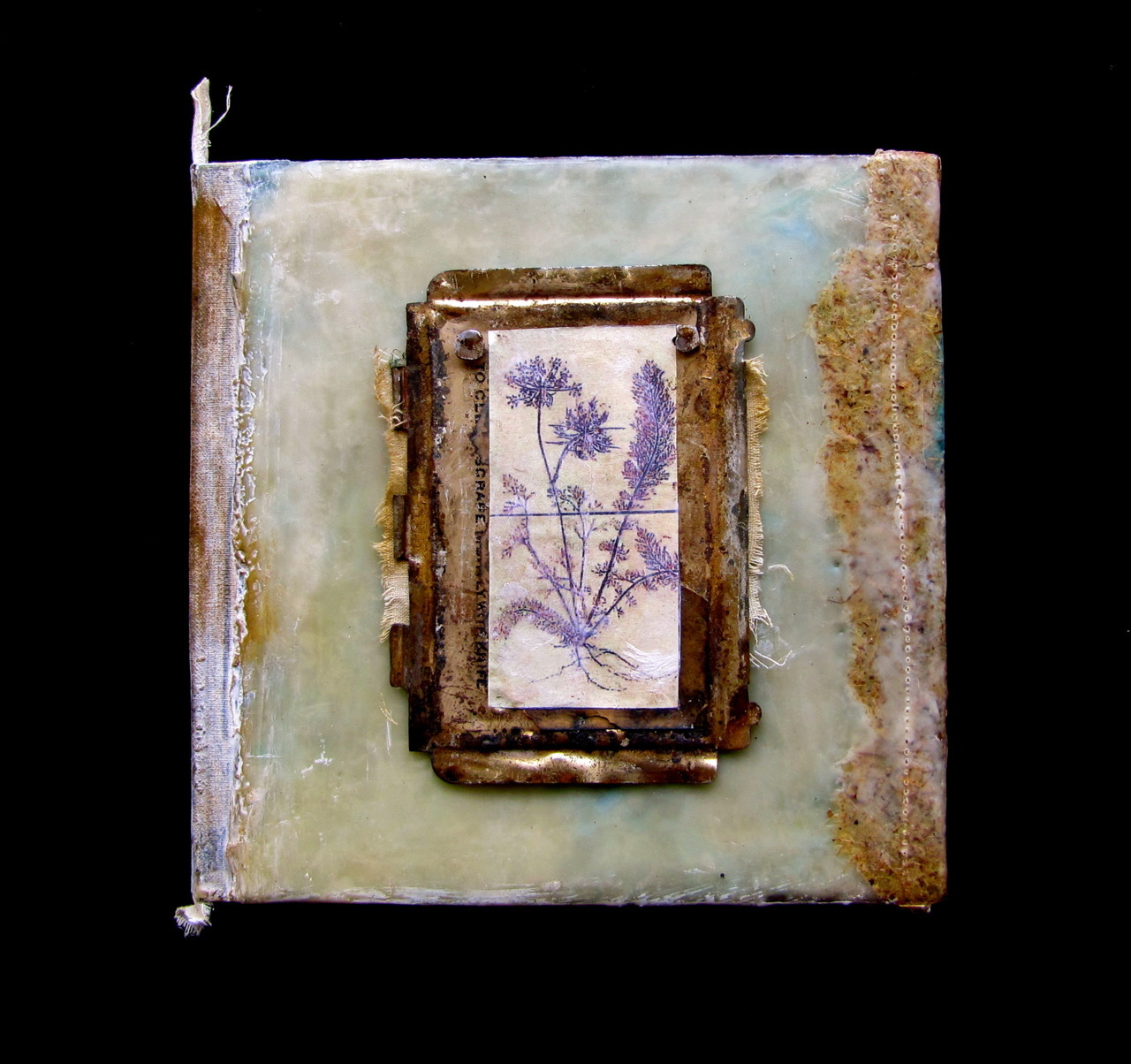 the messenger
front cover, encaustic assemblage
roxanne evans stout