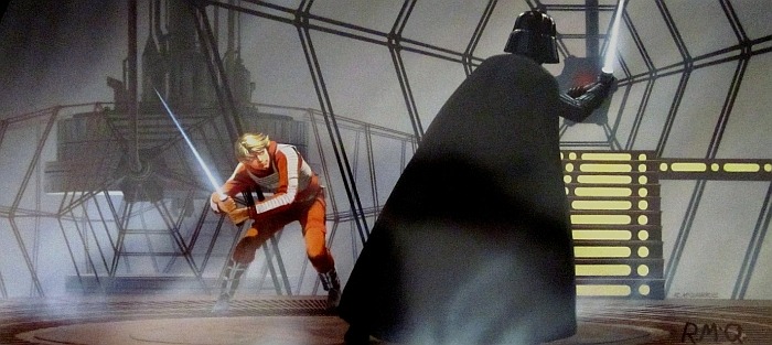 woolamaloo:
“The first duel between Vader and Skywalker in The Empire Strikes Back (still the finest of the Star Wars movies), visualised once more by the late, great Ralph McQuarrie
”