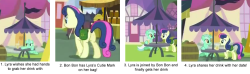 rainbowdash-likesgirls:  synadpony:  aisu10:  Lyrabon is canon!  *ded* &lt;3    I like that this scene exists. I think it is definitely a nod to the fandom&hellip; and i think it is also a statement: the fact that these two characters are both mares is