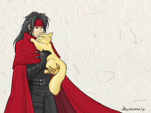 fuckyeahffboys:Vincent (FFVII).Have some Vincent holding a kitty.You’re welcome.