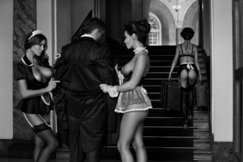 hotsexybabes:  Two sexy sluts with big tits and black lingerie! Hot service! 