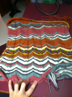 sugarbooty:  So I know this doesn’t look like much right now, but in a few days time this tubular knitted creation is gonna be a full-fledged Missoni-esque knee length funkdified SKIRT. So groovy. I’ma starr in my own 70’s show. Sidenote: I feel
