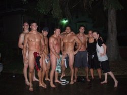 funnakedguys:  They own swim trunks but take them off for the camera! They know how to party! 