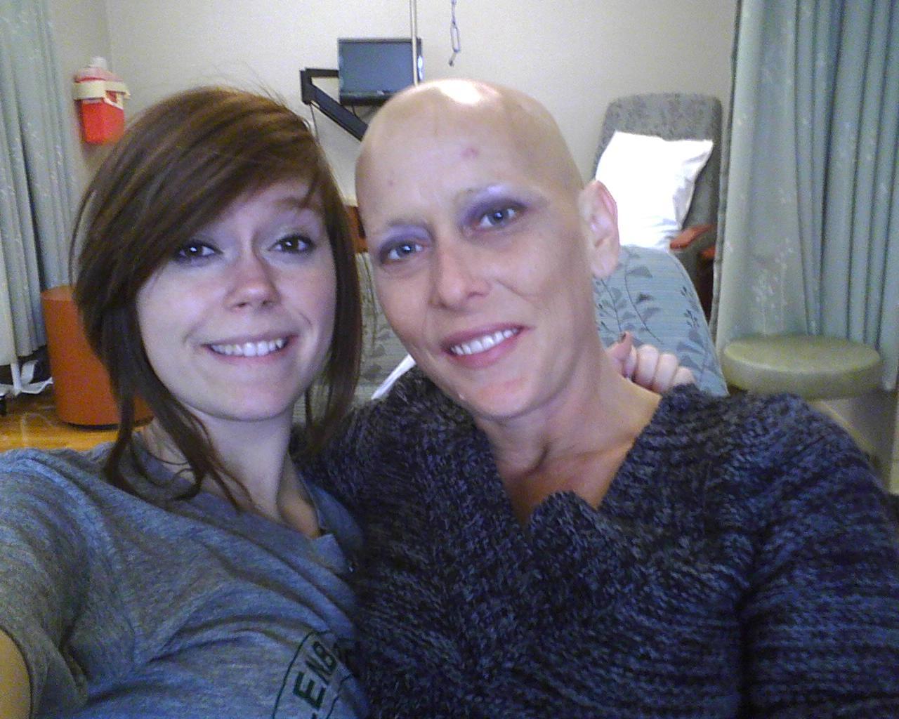 simplyfuckoff:  My mom and I at her last chemo session. She’s not a third of the