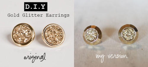 DIY Inspired Marcia Moran Gold Druzy Stud Earrings. Photo Left: $108 Marcia Moran  Earrings here, Ph