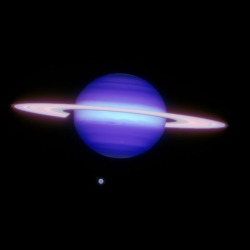 unknownskywalker:  Saturn in Infrared  This image was obtained with the Gemini North telescope near-infrared light using the Altair adaptive optics system. Altair corrects, in real-time, most of the distortions caused by turbulence in Earth’s atmosphere.