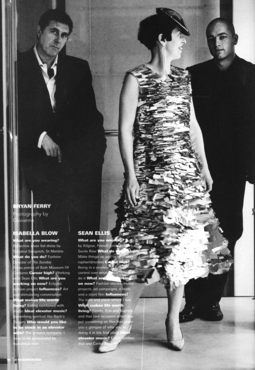 Bryan Ferry, Isabella Blow and Sean Ellis photographed by Giovanna for i-D Magazine, 1999